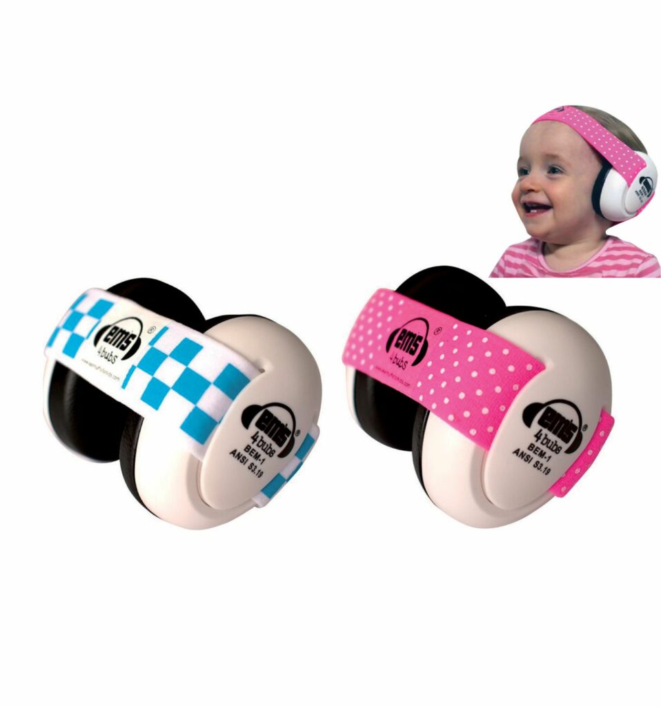 Em's 4 Bubs Baby Earmuffs Casque anti-bruit avec bandeau pour Bébé  Bleu/Blanc